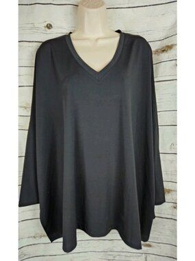 Planet by Lauren G Black Microfiber Boxy Tunic Top One Size V-Neck Oversized